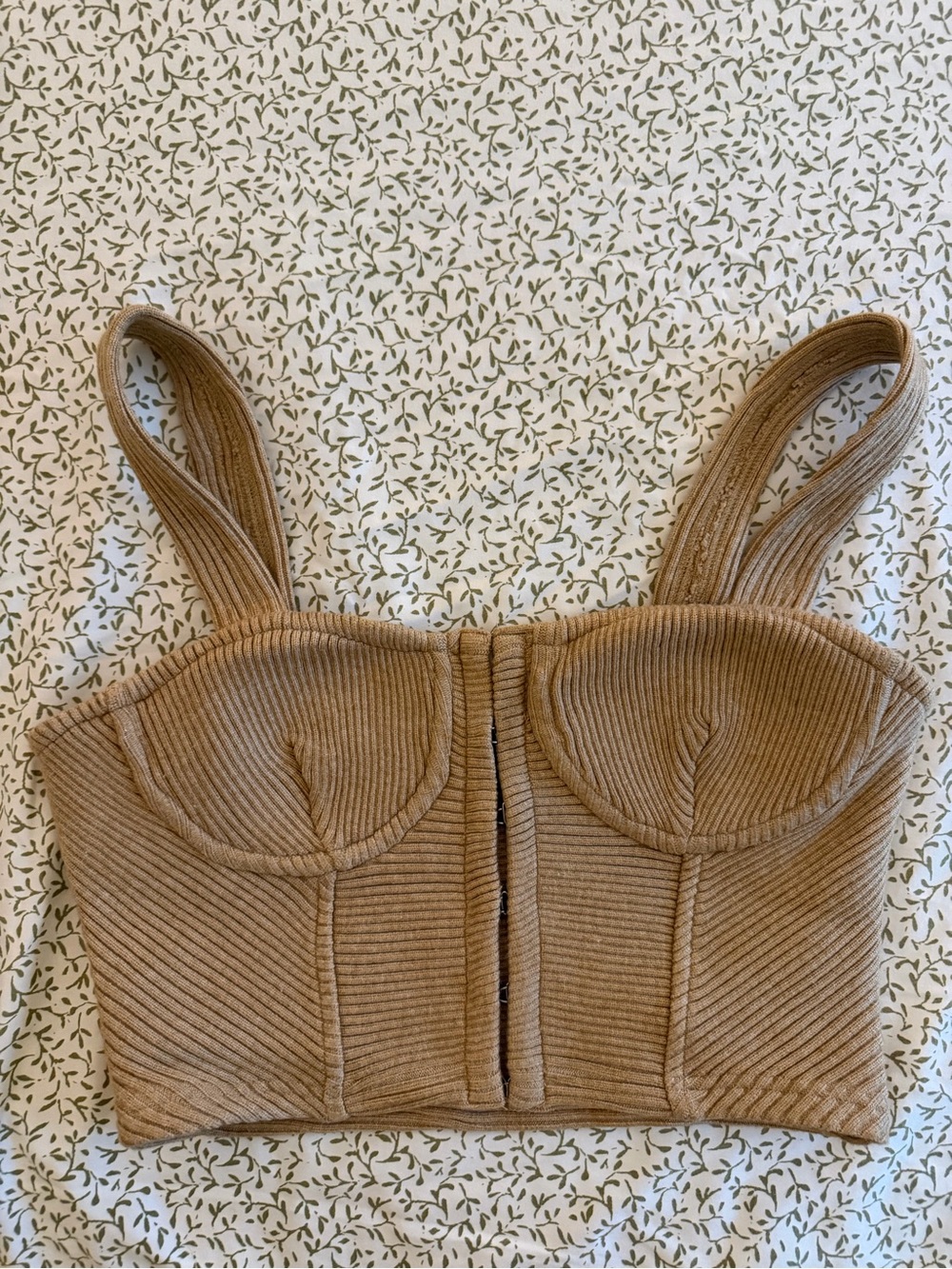 Lulu's Tan Ribbed Bustier Crop Top